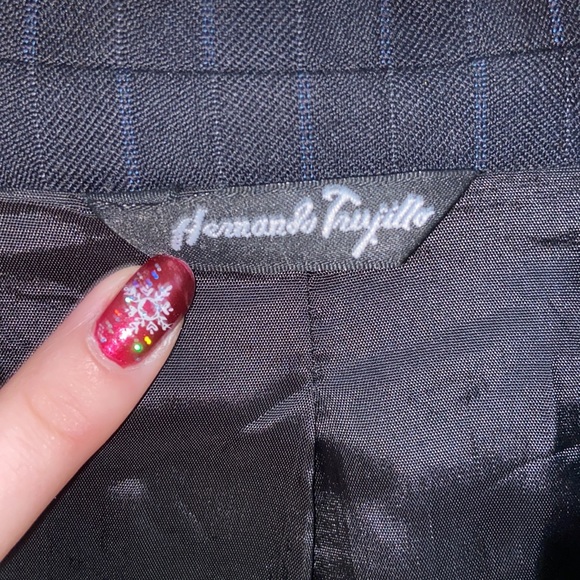 Hernando Trujillo Wool Blend Deep Navy Pinstripe Suit Jacket Size 44 - Picture 5 of 9